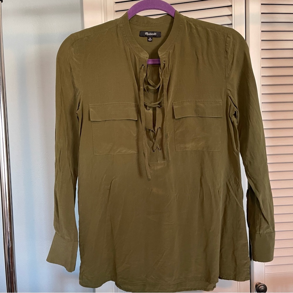 Madewell silk lace up blouse